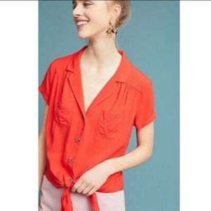 Maeve by Anthropology red front tie button down